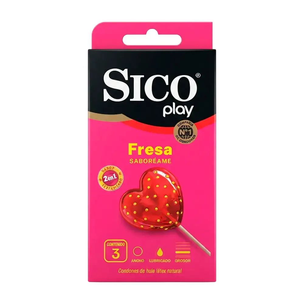 Paquete con 3 condones - preservativos sico play texturizado sabor fresa / 100753