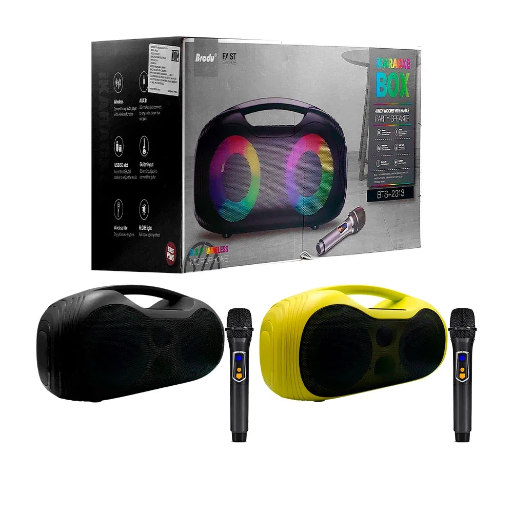 Bocina box karaoke portátil, altavoces con rgb, puerto usb, tf y aux + micrófono