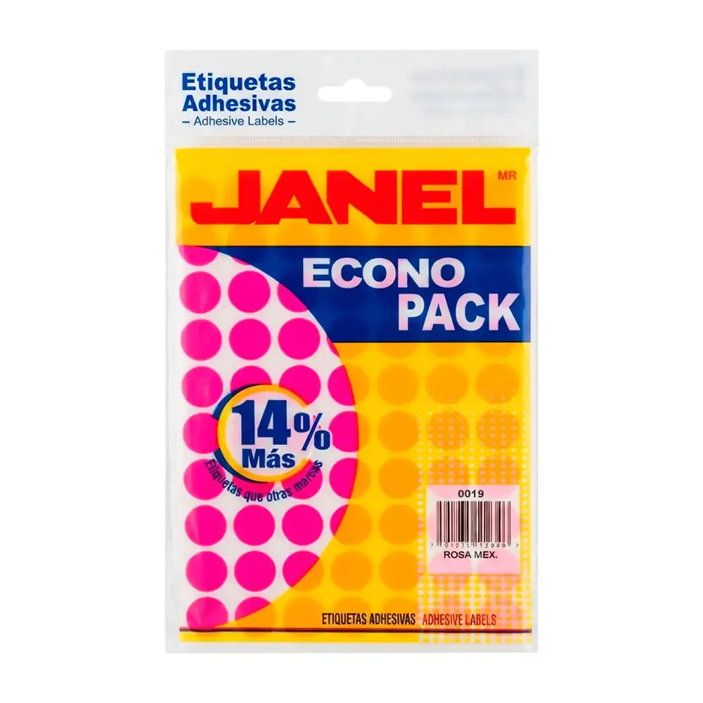 Paquete con 560 etiquetas circulares janel en color rosa mexicano no.28 / 3682