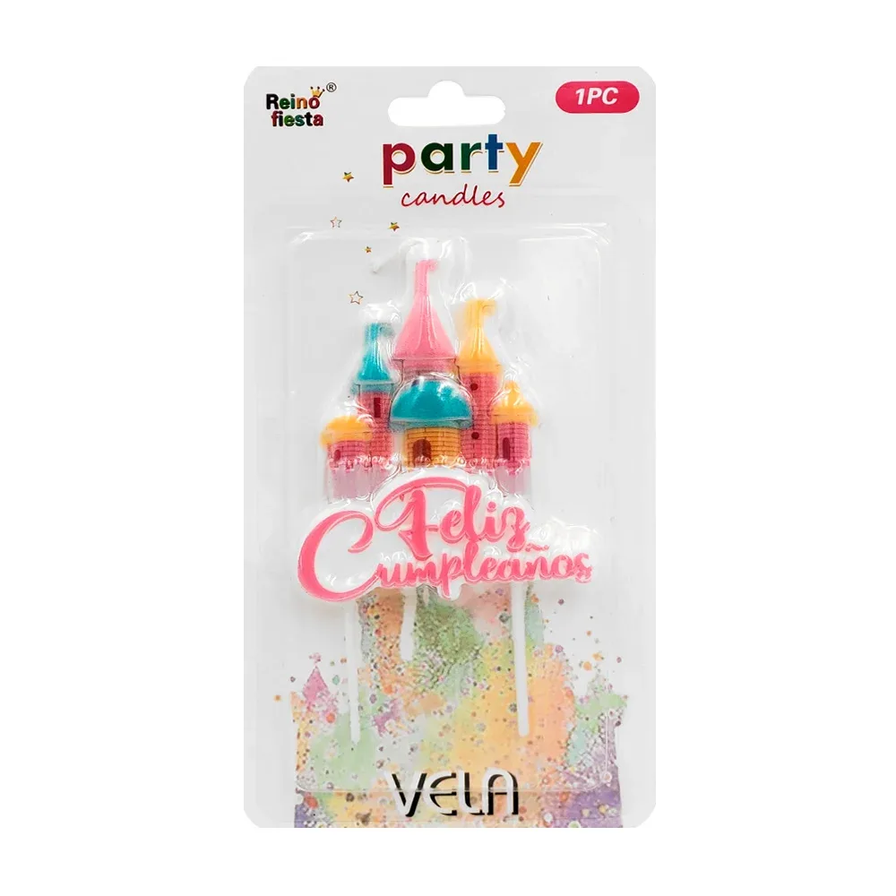 Blíster de vela con diseño de castillo feliz cumpleaños / party candles / 62117