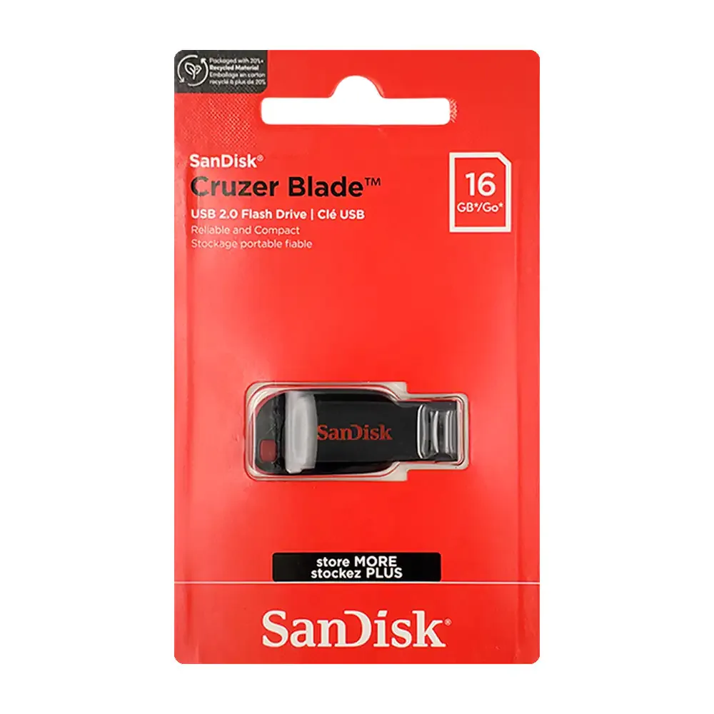 Memoria usb 2.0 flash drive sandisk cruzer blade color nergo, capacidad de 16gb