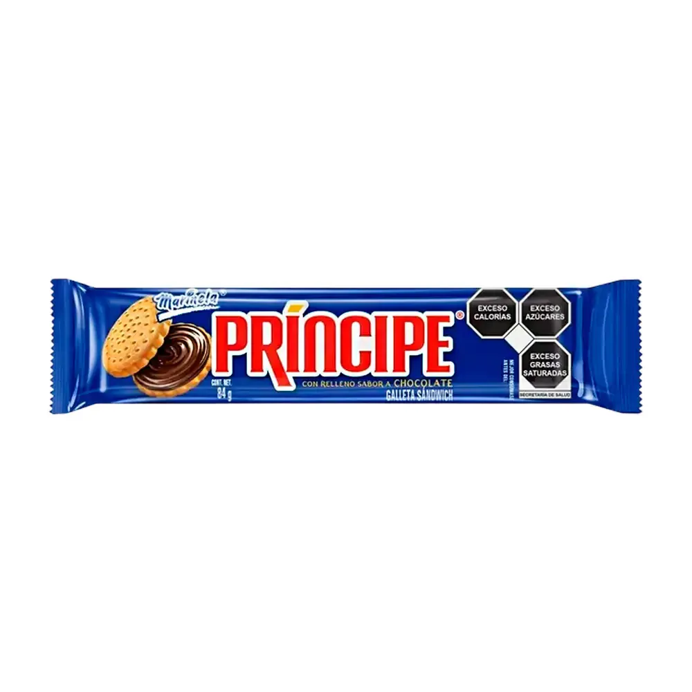 Galletas principe rellenas sabor a chocolate de marinela 84g / principe-cho