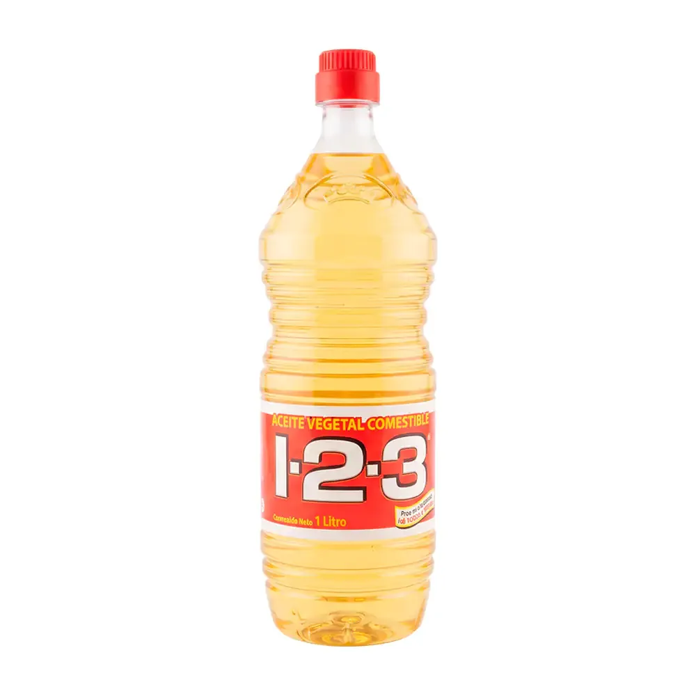 Botella de aceite vegetal comestibe 1.2.3 con contenido de 1l