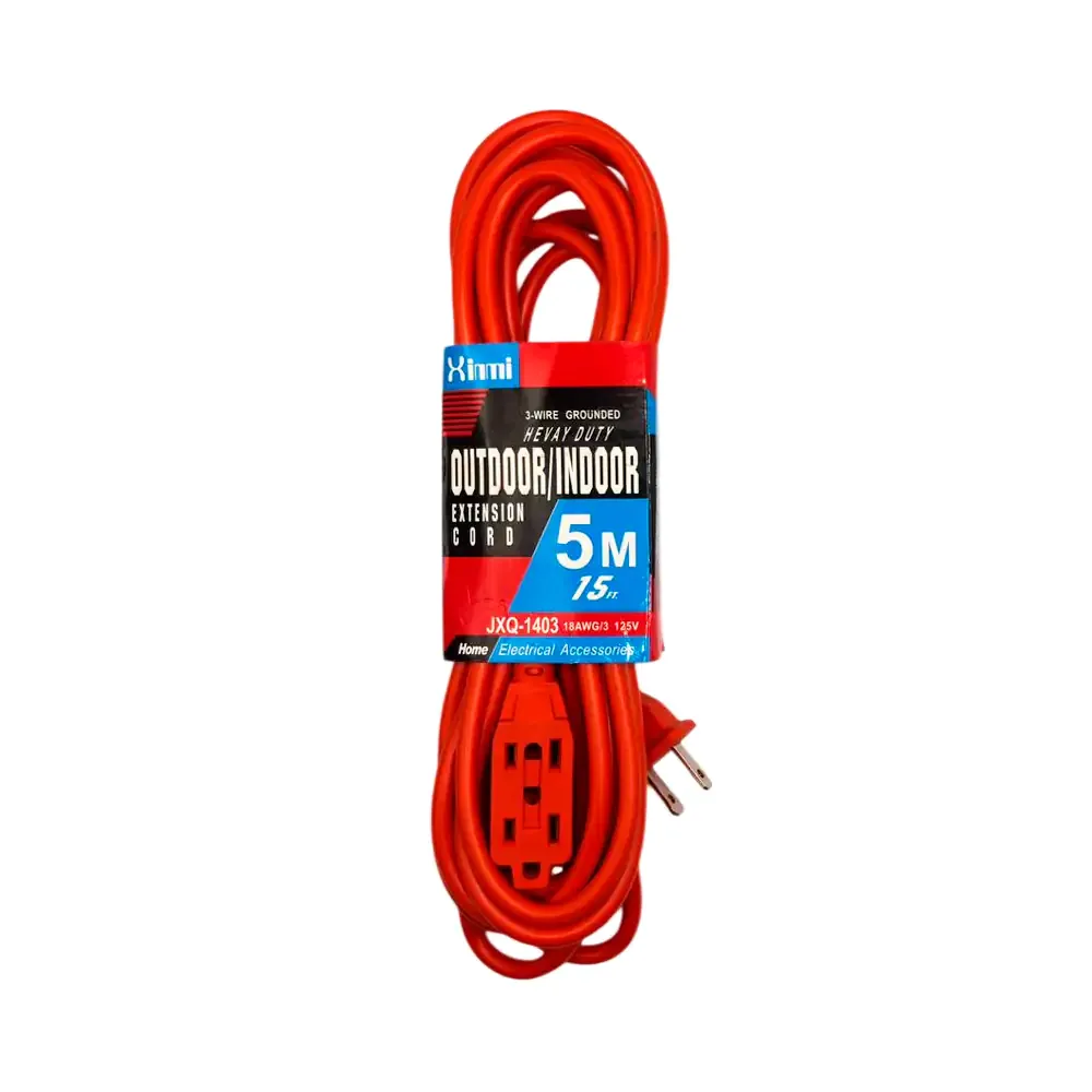 Extensión 5m - 15ft, naranja de uso rudo con 3 conectores trifasicos / jxq-1403