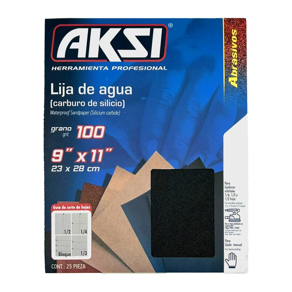 Paquete con 25 lijas de agua abrasivos aksi de grano 100, 23x28cm / 113302
