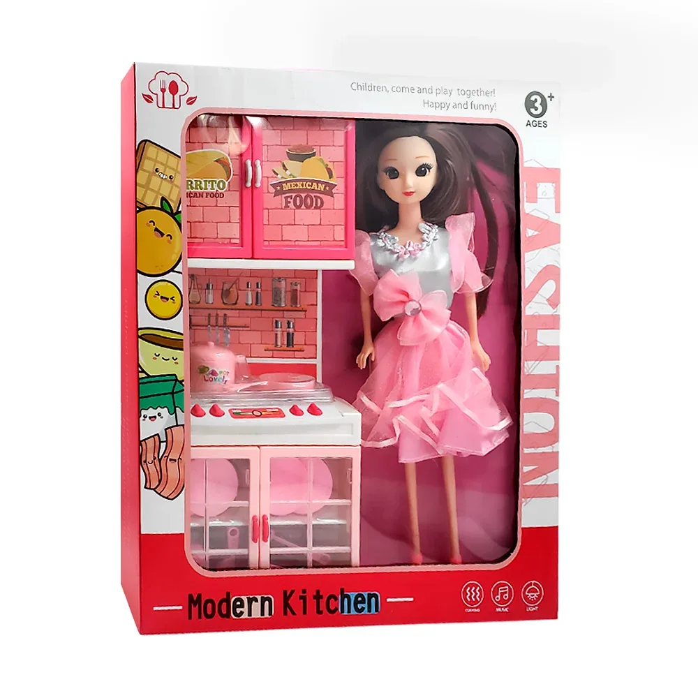 Muñeca modern kitchen con mueble alacena para trastes + parrilla eléctrica y ollas, variedad de modelos / a2-2