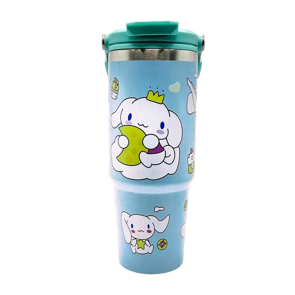 Termo de acero inoxidable con popote + agarradera de plástico, tapadera y diseño de hello kitty, kuromi, minnie mouse o mario bros 30oz - 900ml / sus 304 quality