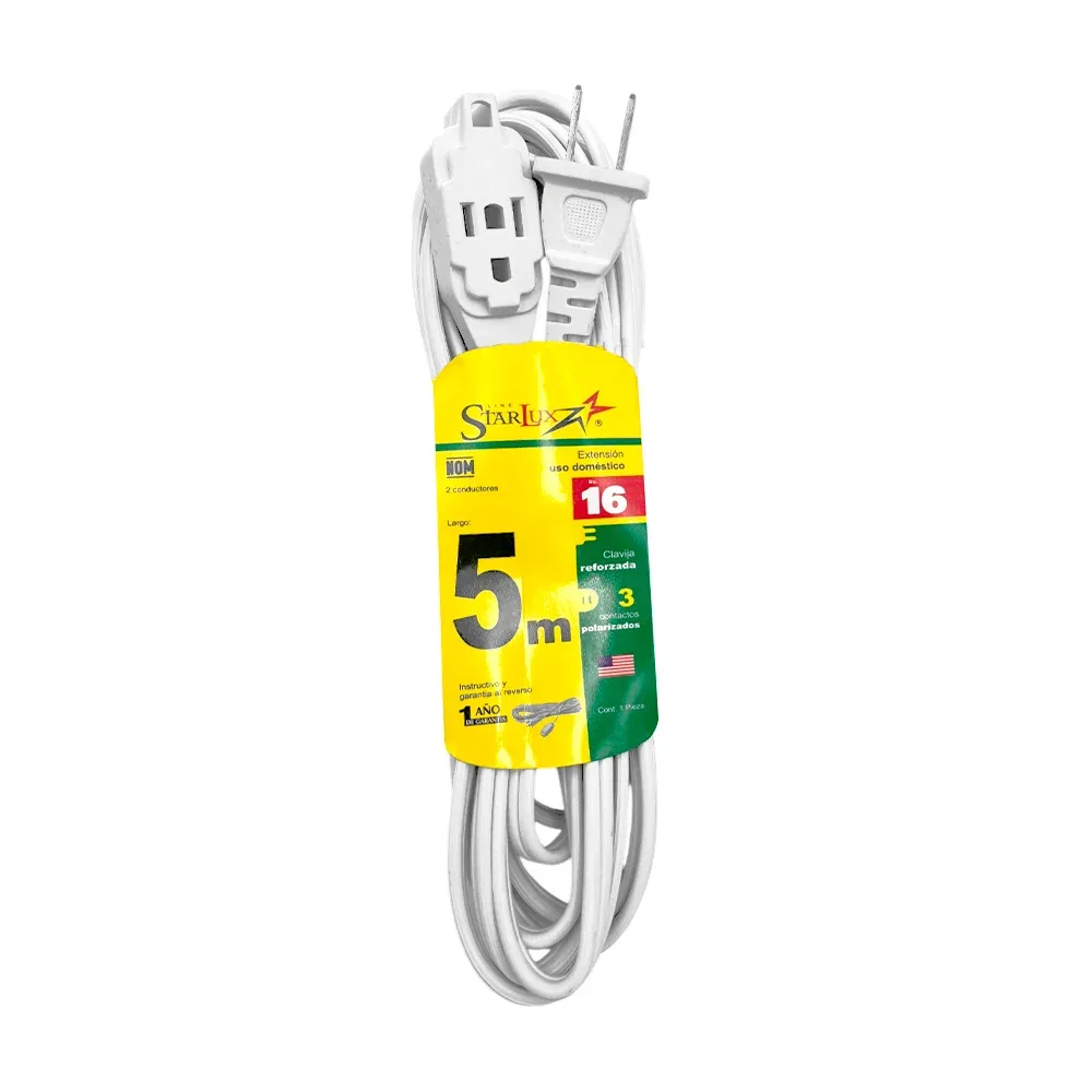 Extensión starlux blanca uso doméstico de 5 metros con 3 contactos / stp-2 / extb5