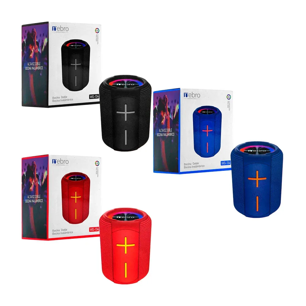 Bocina nebro cilíndrica pequeña, inalámbrica con sonido 360 y luz rgb / wg-134