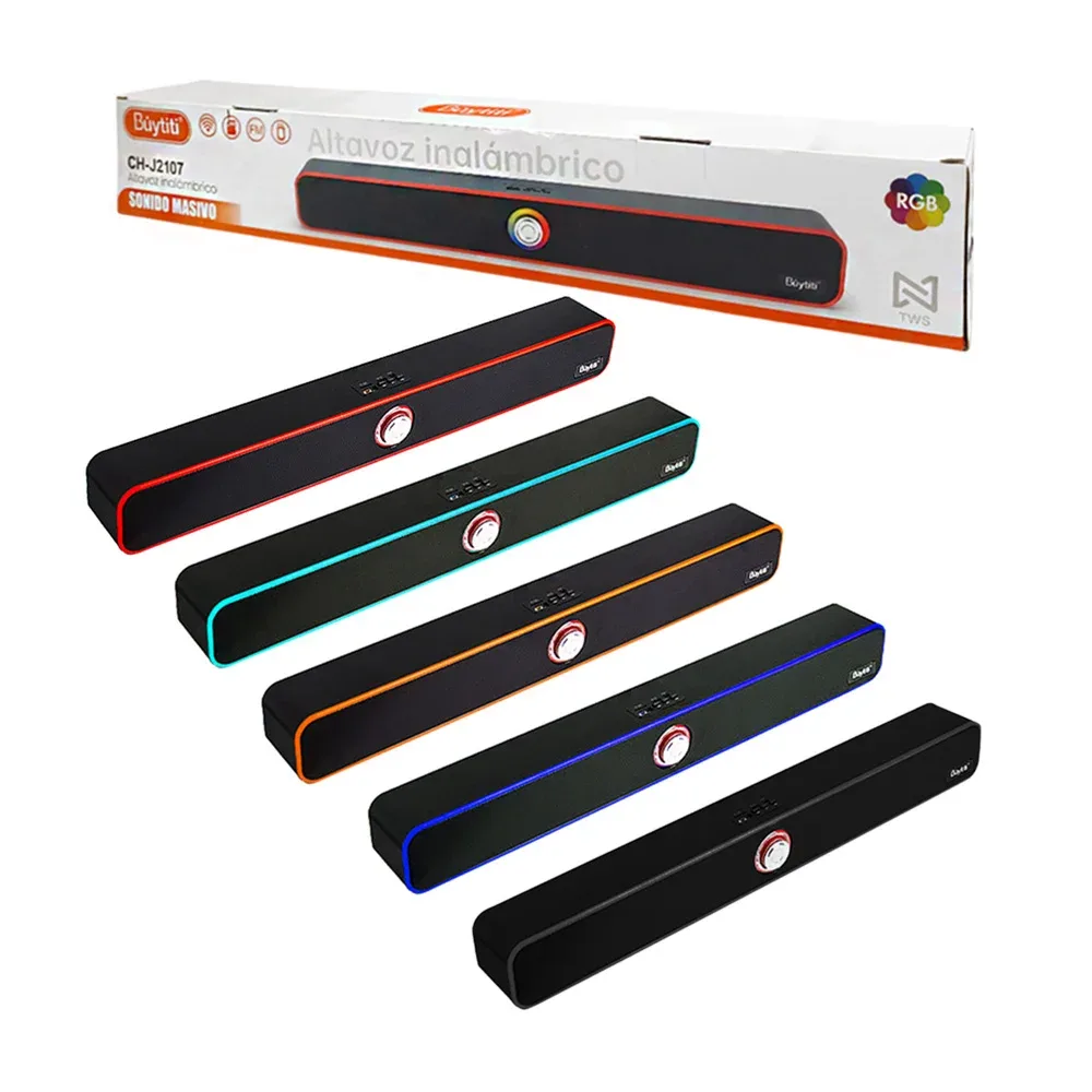 Barra de sonido rectangular, sonido estéreo, inalámbrica, puerto usb, tf y rgb
