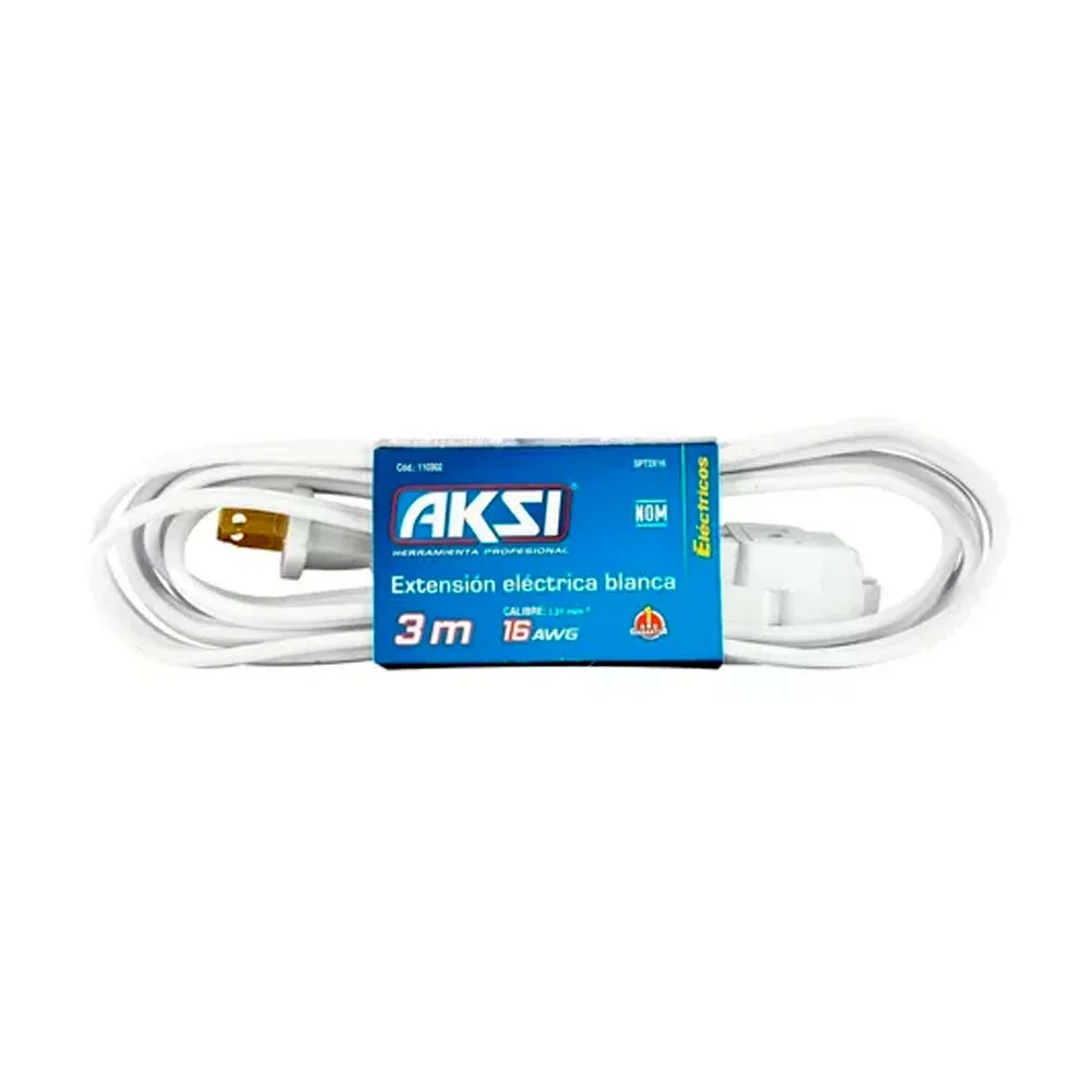 Extensión eléctrica blanca aksi uso doméstico de 3 metros con 3 contactos / extd-3b-ak