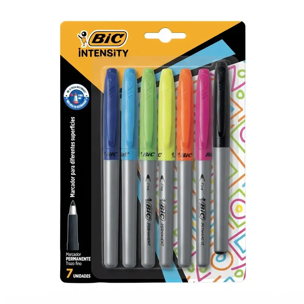 Blíster con 7 marcadores permanentes bic de punta delgada, variedad de colores / 20162