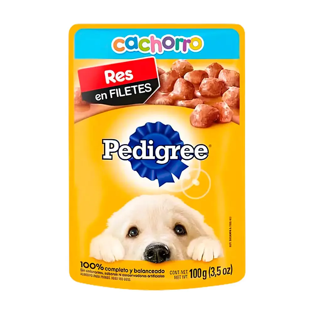 1pz alimento húmedo pedigree para perros cachorros sabor res en filetes, 100g / 249316