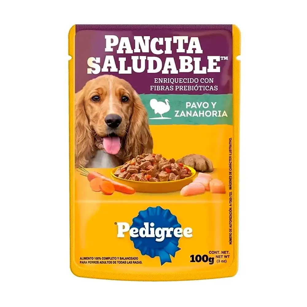1pz alimento húmedo para perros, sobre pedigree de pavo y zanahoria, 100g, pancita saludable