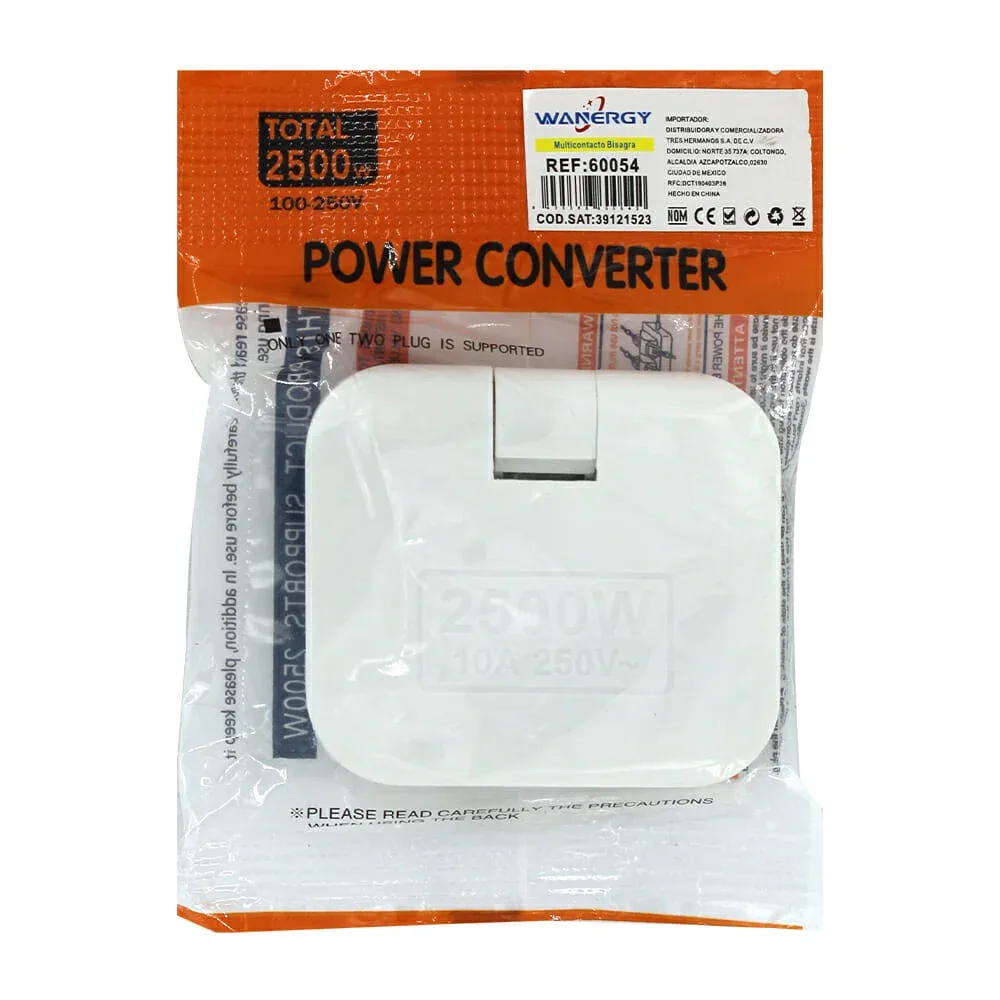 Adaptador multicontacto triple wanergy tipo bisagre para corriente 2500 watts / 60054