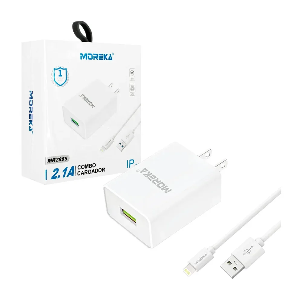Combo cargador moreka 2.1a de 1 metro con entrada tipo lightning iphone / mr2885