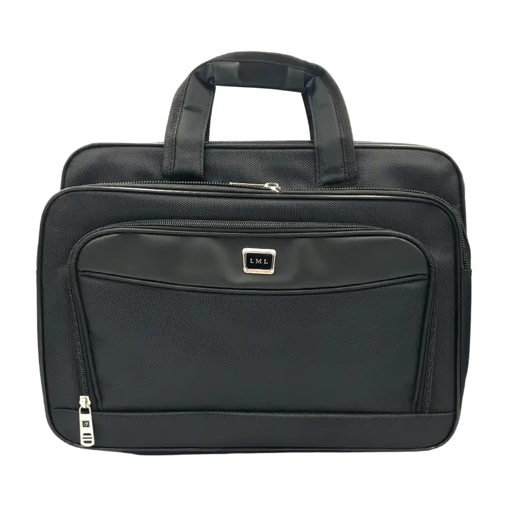 Bolsa tipo maletín de 5 compartimentos con mini placa metálica y correa, 42x30cm