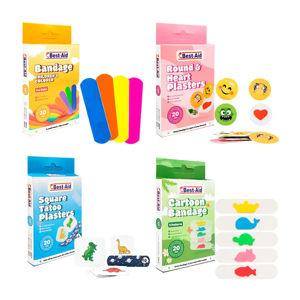 Paquete best-aid con 20 pegatinas tipo banditas con diseño infantil, variedad de modelos
