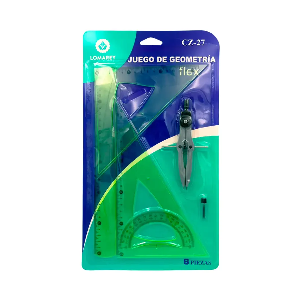 Juego de geometría de plástico flexible, 4 reglas + compás con puntas de repuesto, variedad de colores