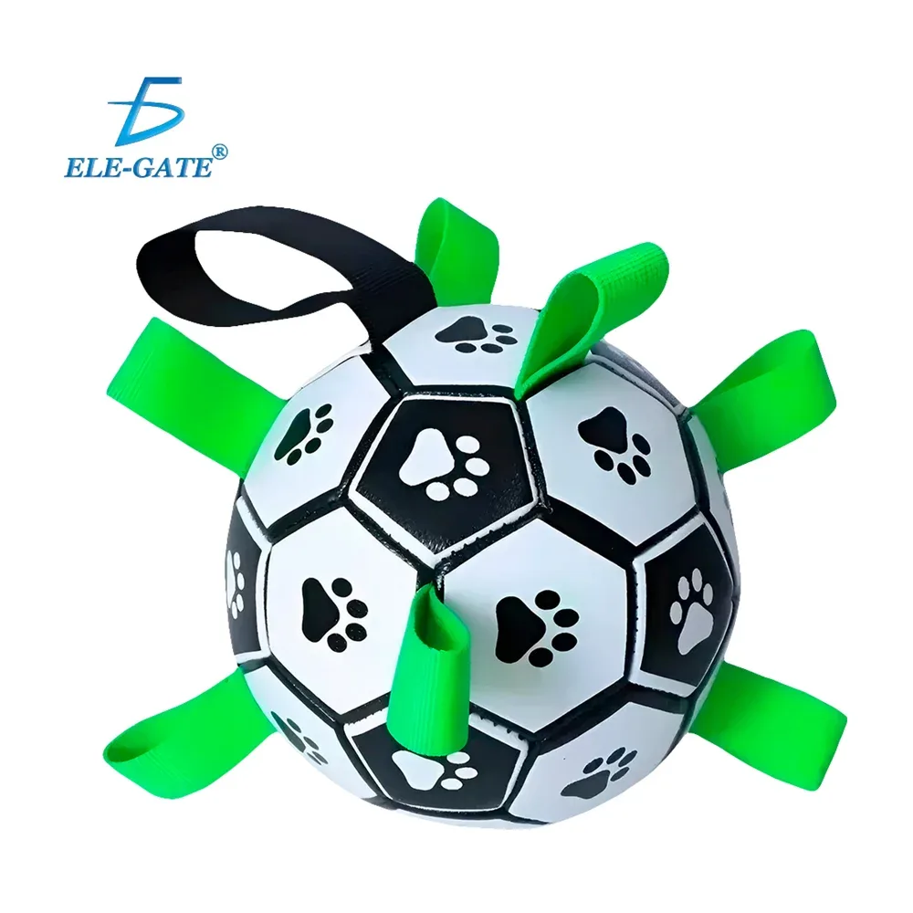 Pelota de fútbol para perros con correas, 6 pulgadas, variedad de diseños