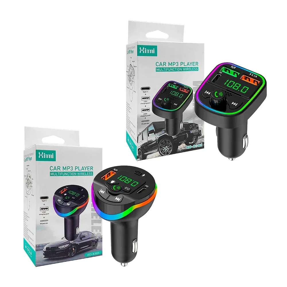 Plug xinmi mp3 receptor bluetooth, manos libres con puerto de carga USB y usb-c y pantalla digital, variedad de modelos / xo-8301 / xo-8302 / fm car kit