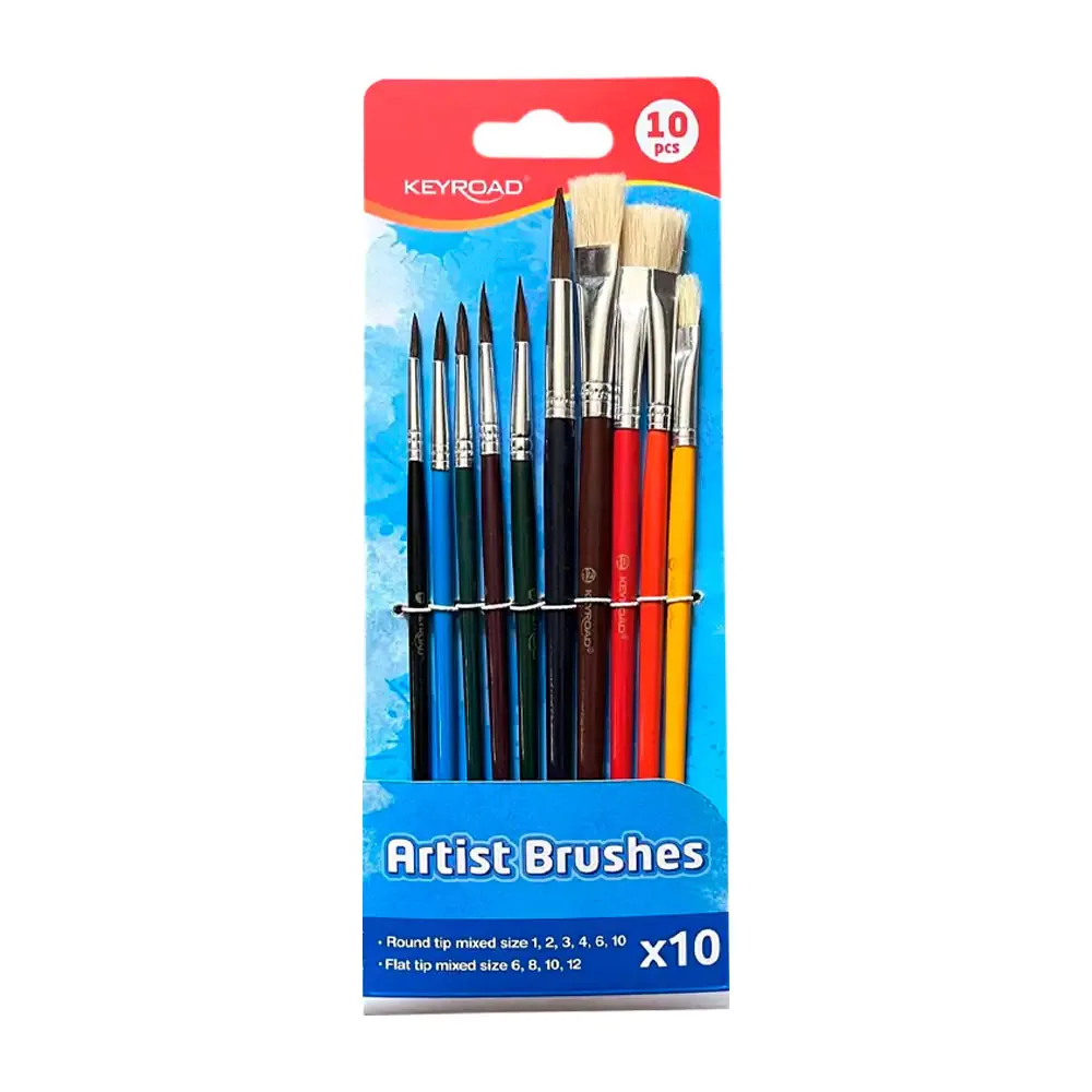 Paquete con 10 pinceles artísticos keyroad de distintos tamaños y puntas, variedad