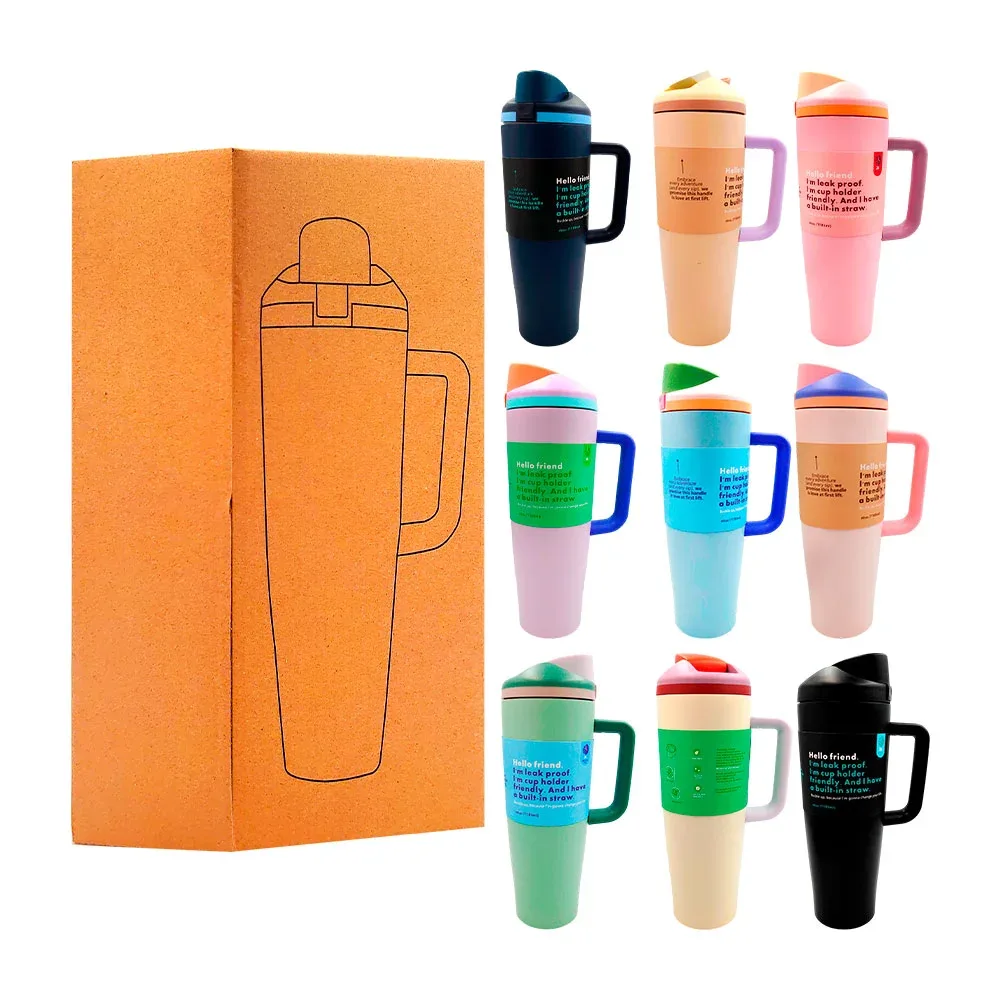 Vaso termo de acero inoxidable, 40oz bicolor con asa y palanca de seguridad