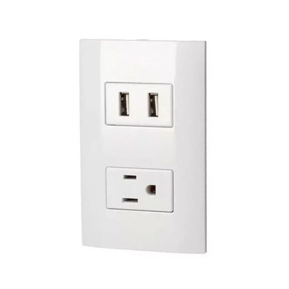 Placa de pared aksi con 1 contacto tomacorriente y 2 puertos usb en color blanco / 124826