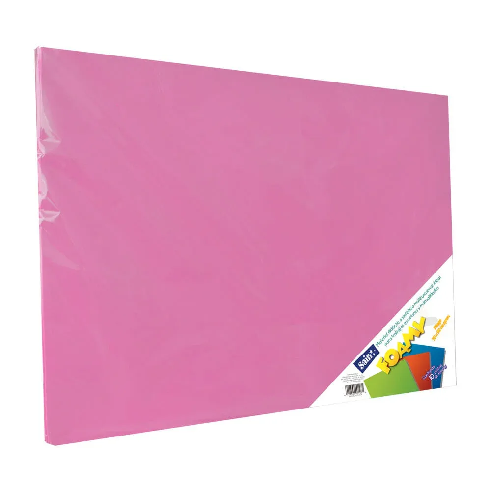 Paquete con 10 hojas de foamy liso color fucsia 70x90cm / 055069