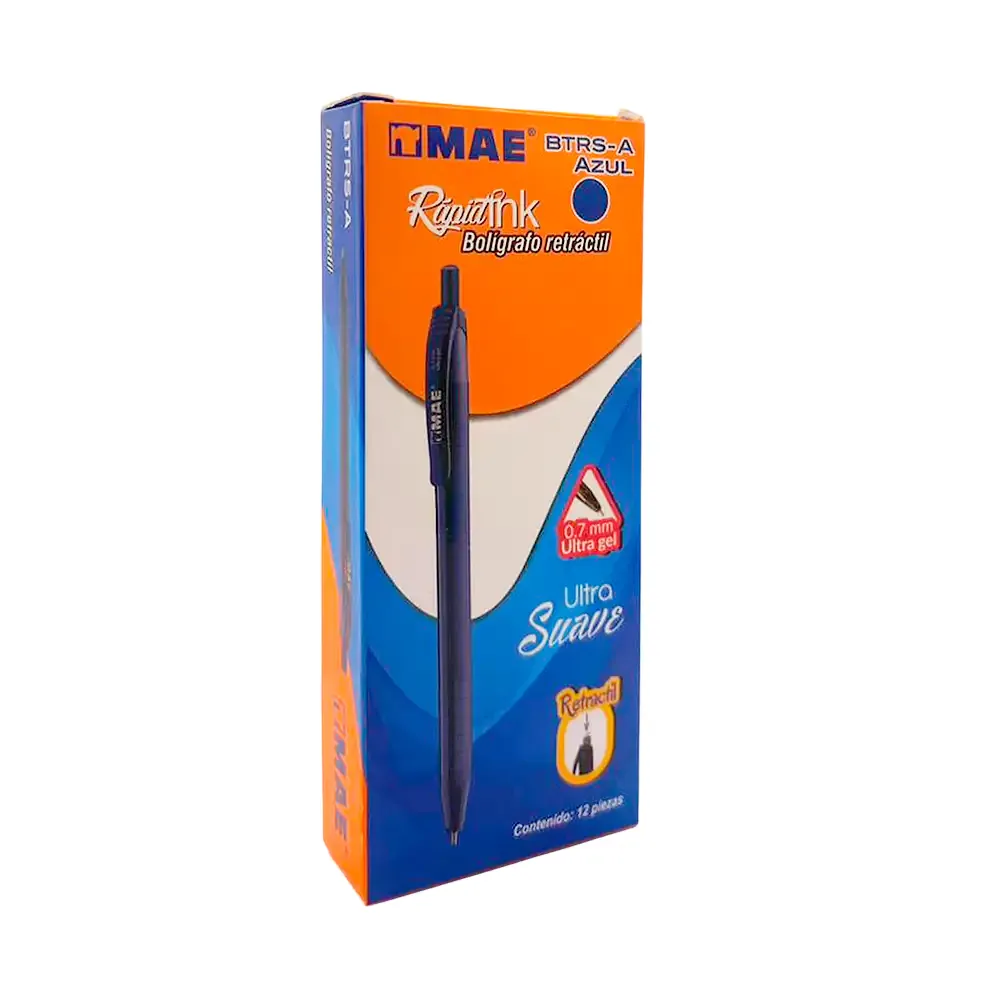 Caja con 12 bolígrafos retráctiles ultra suave en tinta azul, 0.7mm / btrs-a