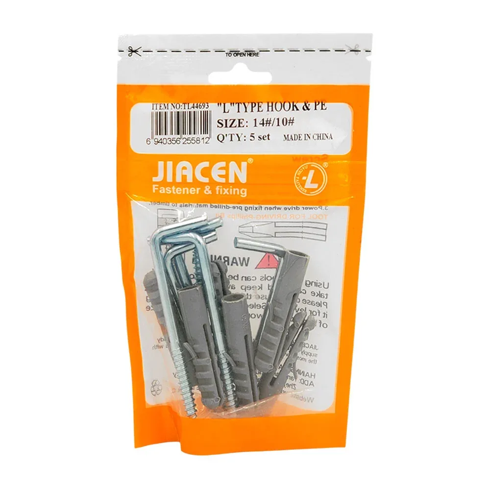 Paquete con 6 taquetes del #10 y 6 tornillos de gancho L del #14 / l type hook