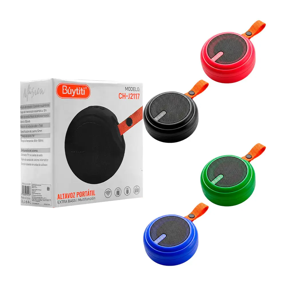 Bocina portátil inalámbrica bluetooth buytiti circular con agarradera, variedad