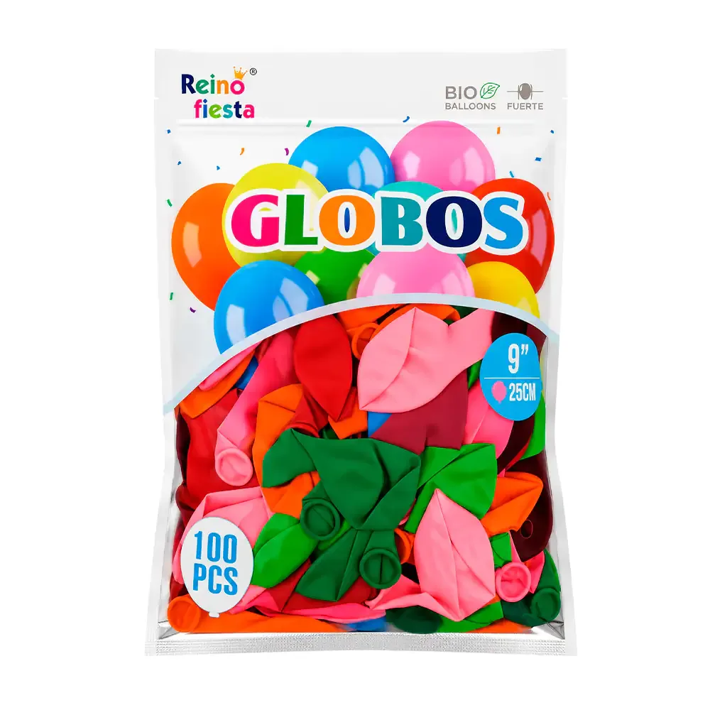 Paquete reino fiesta con 100 globos de latex multicolor de 9 pulgadas