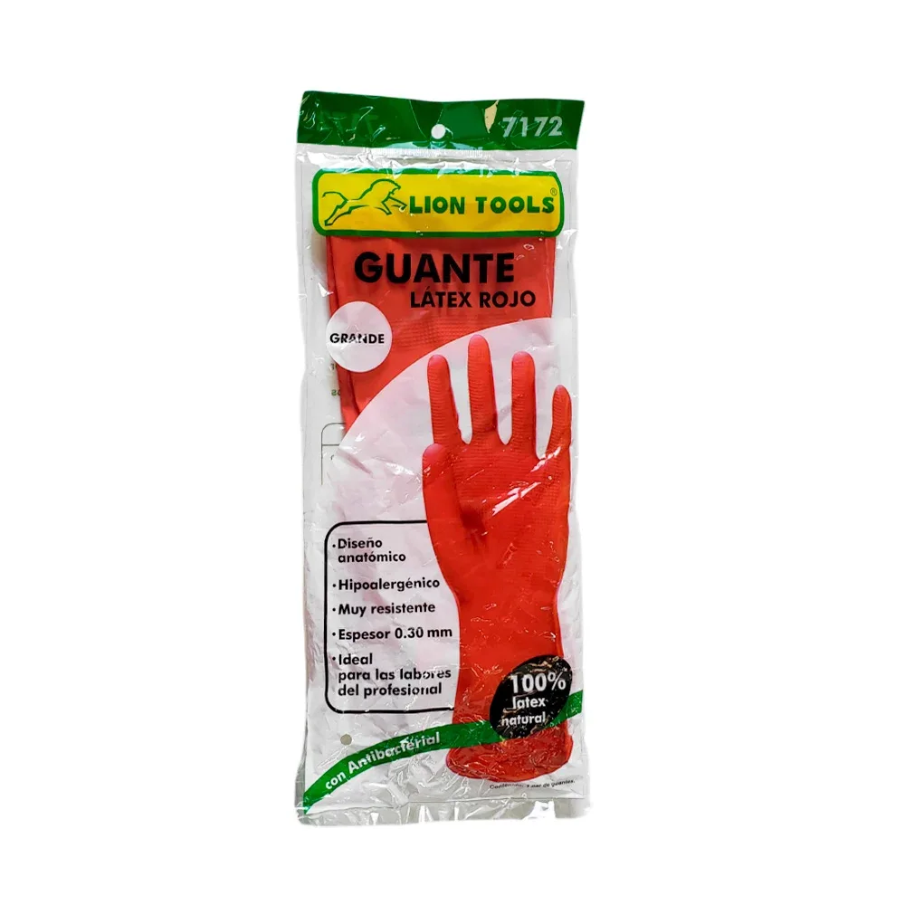 Paquete con par de guantes látex lion tools en tamaño grande con diseño anatómico / 7172