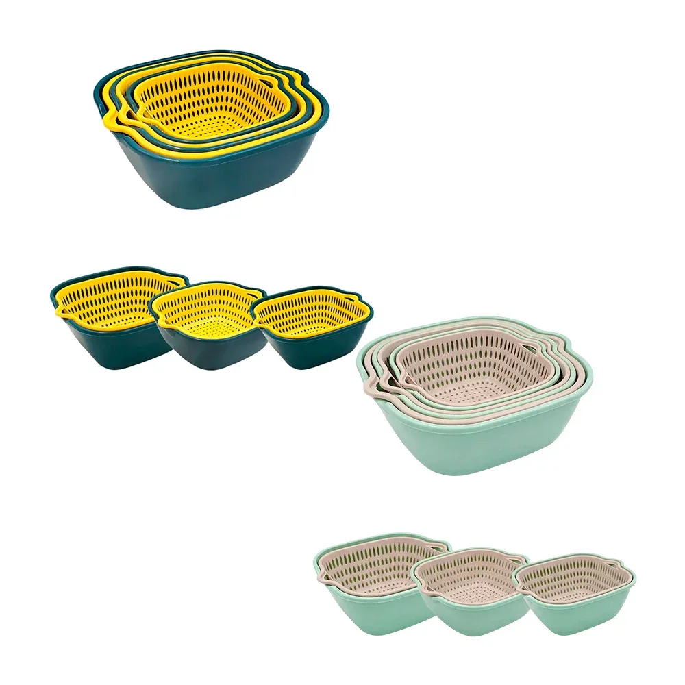 Sets de 3 coladores con base individual en variedad de tamaños y colores / 6141