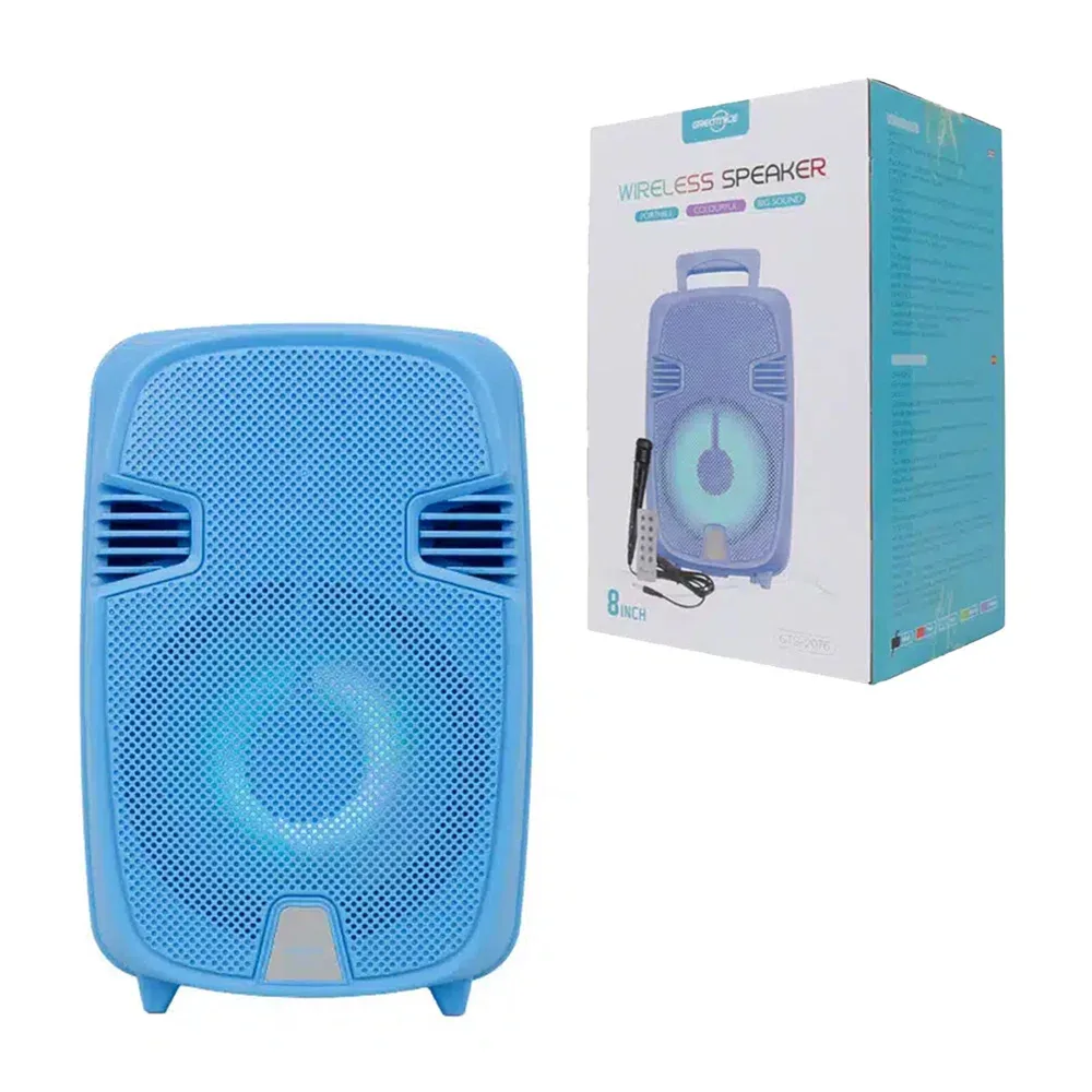Bocina bluetooth greatnice de 8 pulgadas con luz rgb, micrófono, control remoto, radio fm, asa y puerto usb, variedad de colores / gts-2076