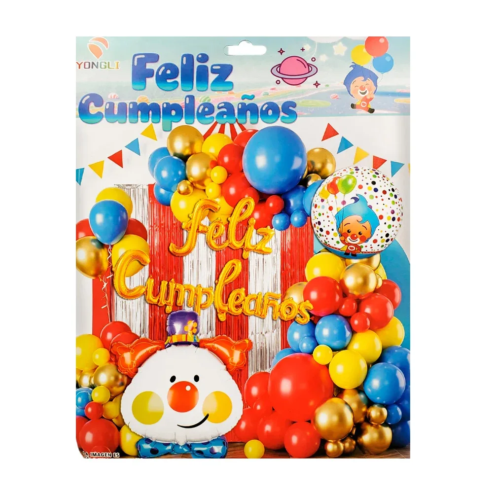 Set decorativo feliz cumpleaños 51pz payaso plim plim, globo payaso y redondo