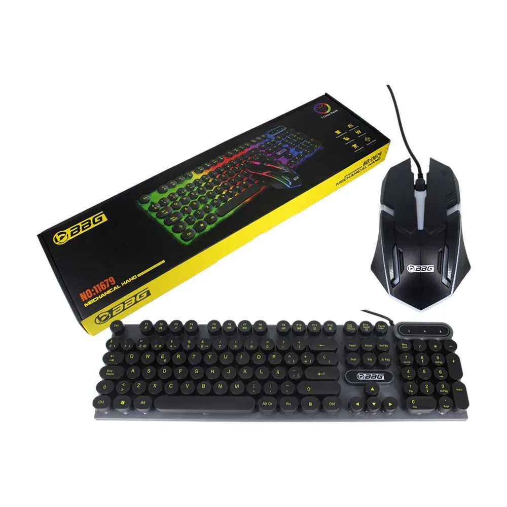 Combo bbg de teclado y mouse alámbricos con luz led intercambiable / 11679